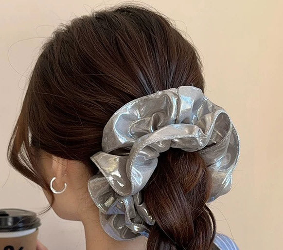 Metallic Silver Scrunchie - 4 Layers